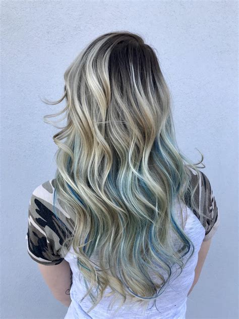 blonde hair with blue highlights|curly hair with blue highlights.